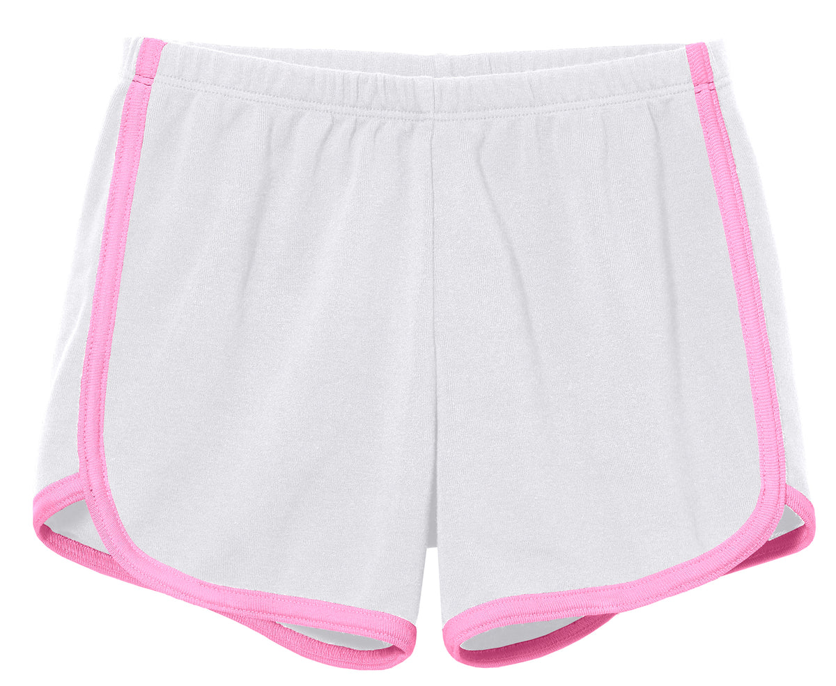 Girls Soft Cotton Knit Short with Trim | White w. Bubblegum Trim