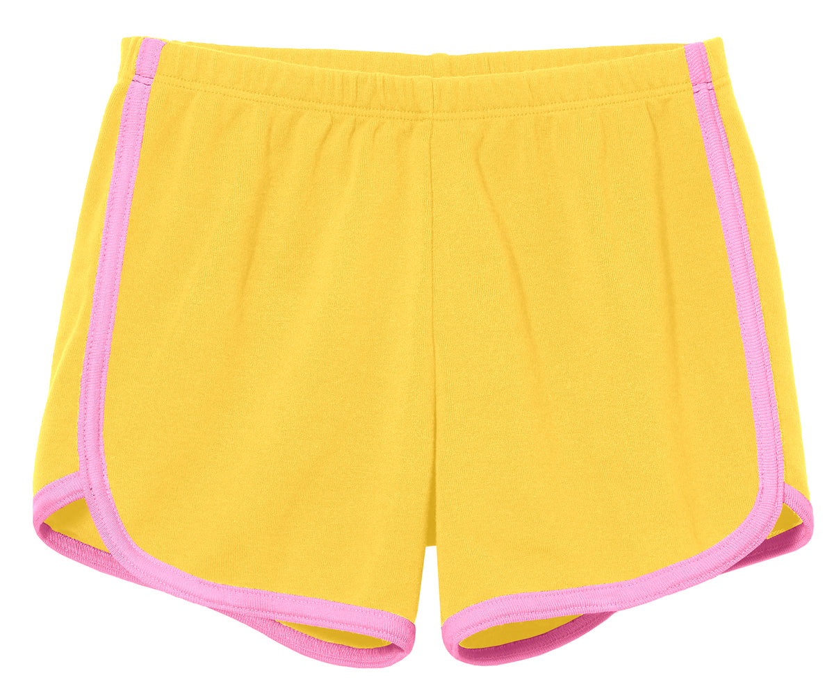 Girls Soft Cotton Knit Short with Trim | Yellow w. Bubblegum Trim