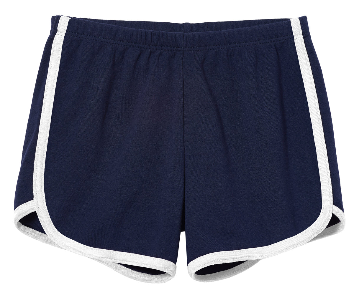 Girls Soft Cotton Knit Short with Trim | Navy w. White Trim