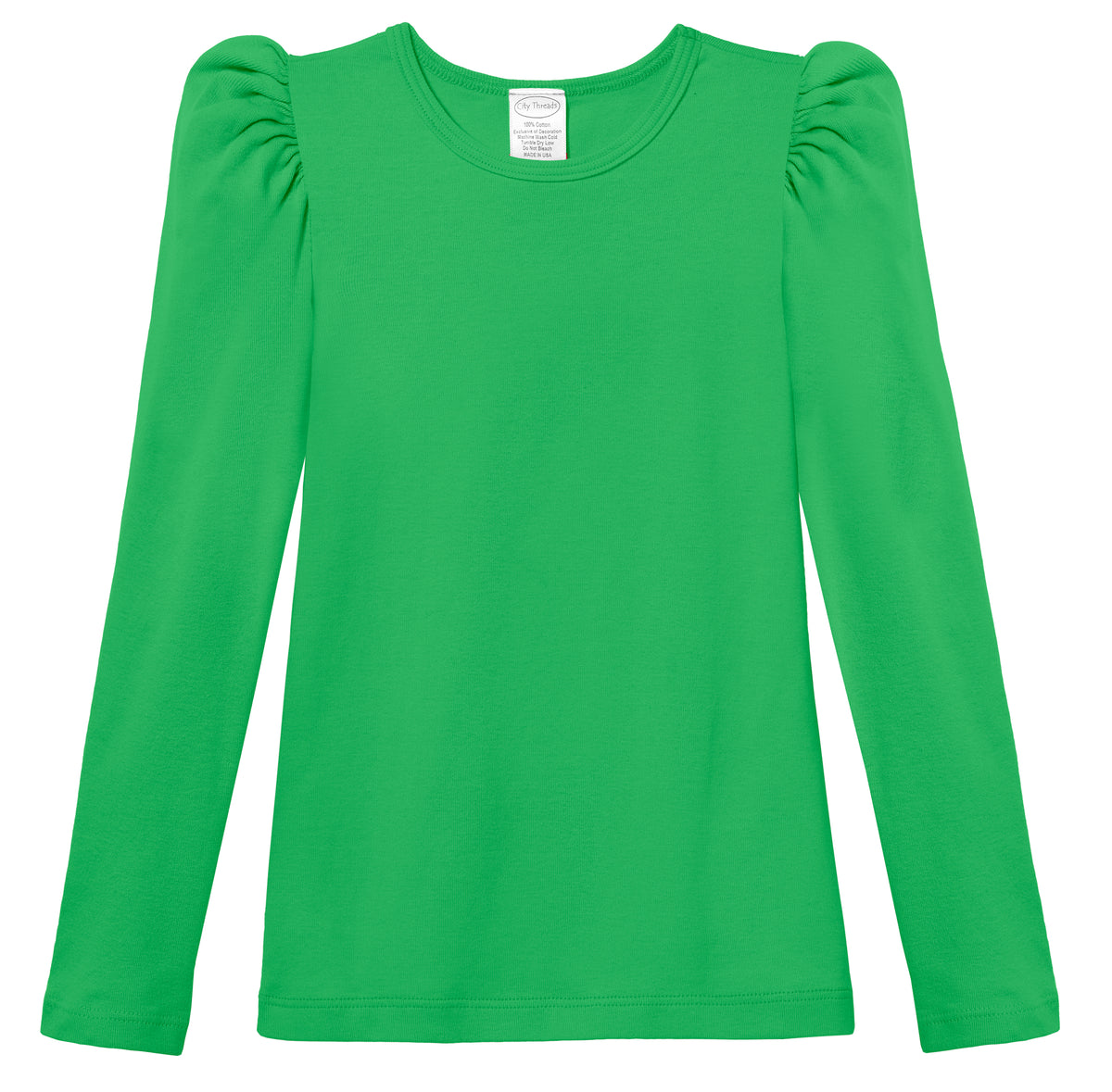 Girls Soft Cotton Puff Long Sleeve Tee | Elf Green