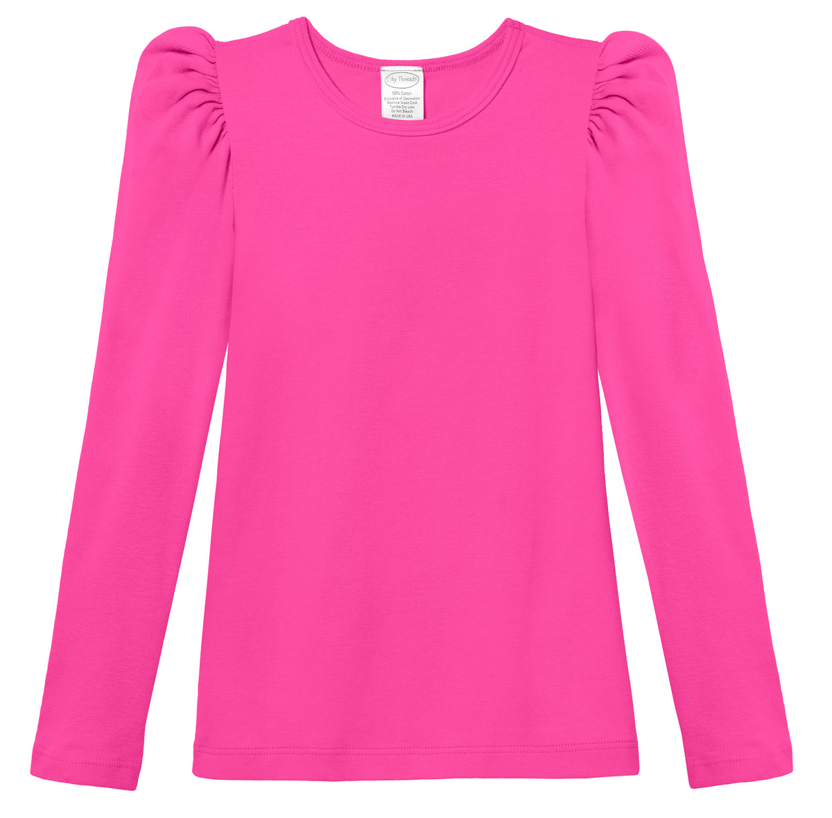 Girls Soft Cotton Puff Long Sleeve Tee | Hot Pink