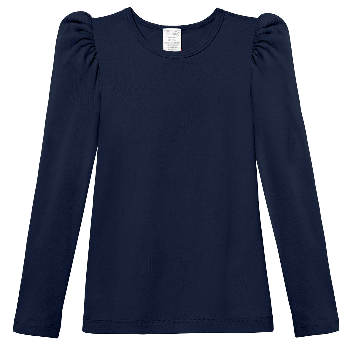 Girls Soft Cotton Puff Long Sleeve Tee | Navy