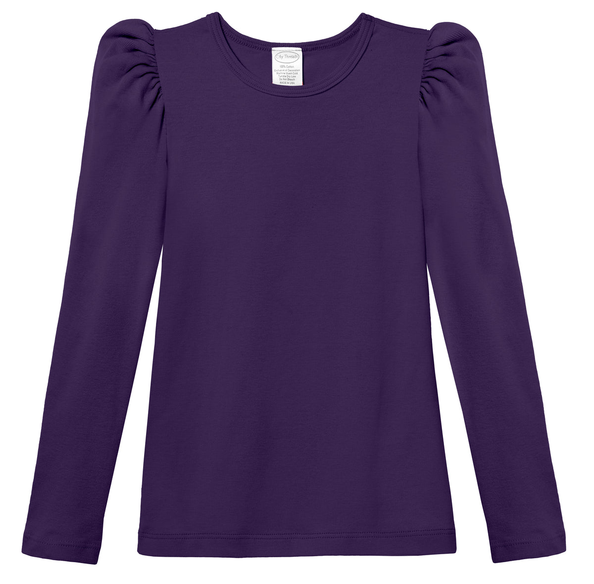 Girls Soft Cotton Puff Long Sleeve Tee | Purple