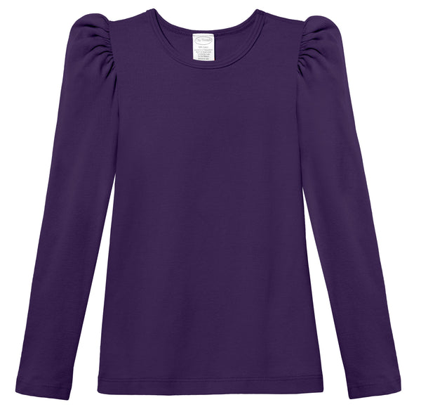 Girls Soft Cotton Puff Long Sleeve Tee | Purple - City Threads USA