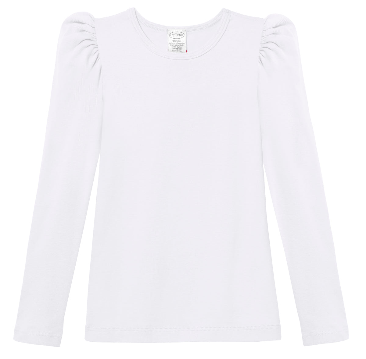 Girls Soft Cotton Puff Long Sleeve Tee | White