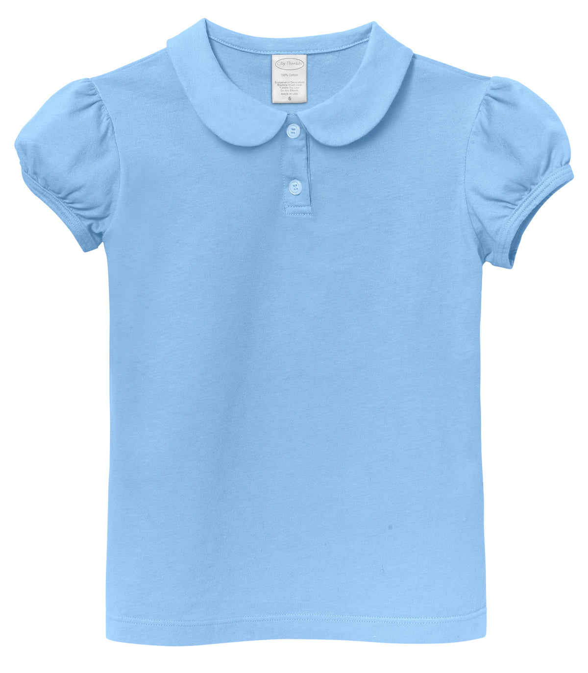 Girls Soft Cotton Jersey Peter Pan Collar Polo Puff Short Sleeve Tee