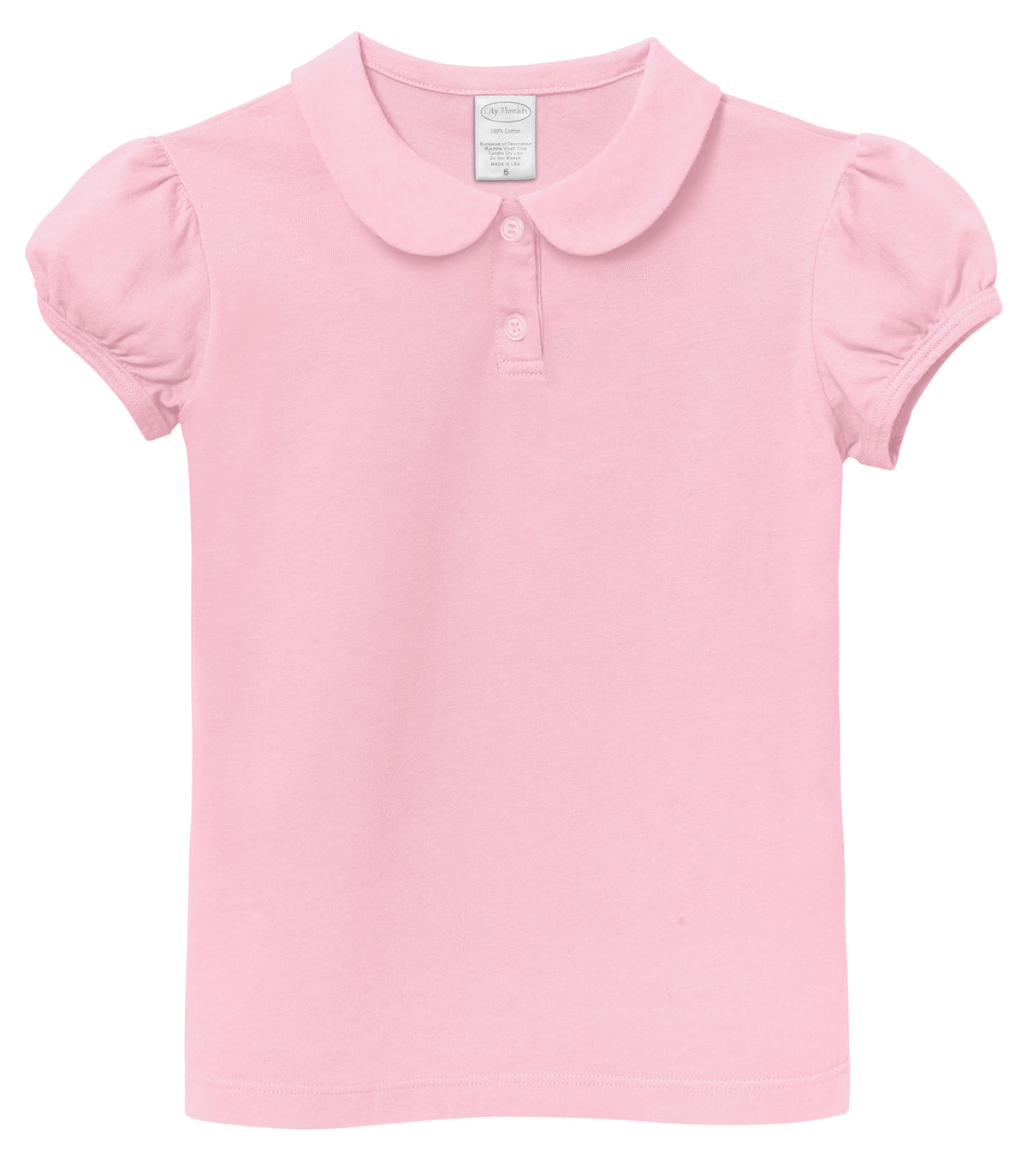 Girls Soft Cotton Jersey Peter Pan Collar Polo Puff Short Sleeve Tee