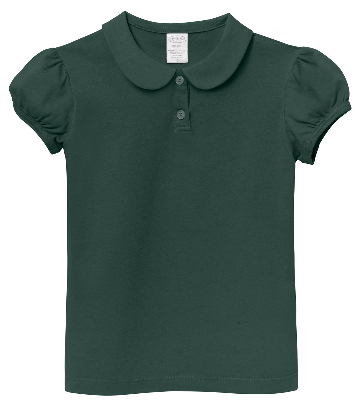 Girls Soft Cotton Jersey Peter Pan Collar Polo Puff Short Sleeve Tee