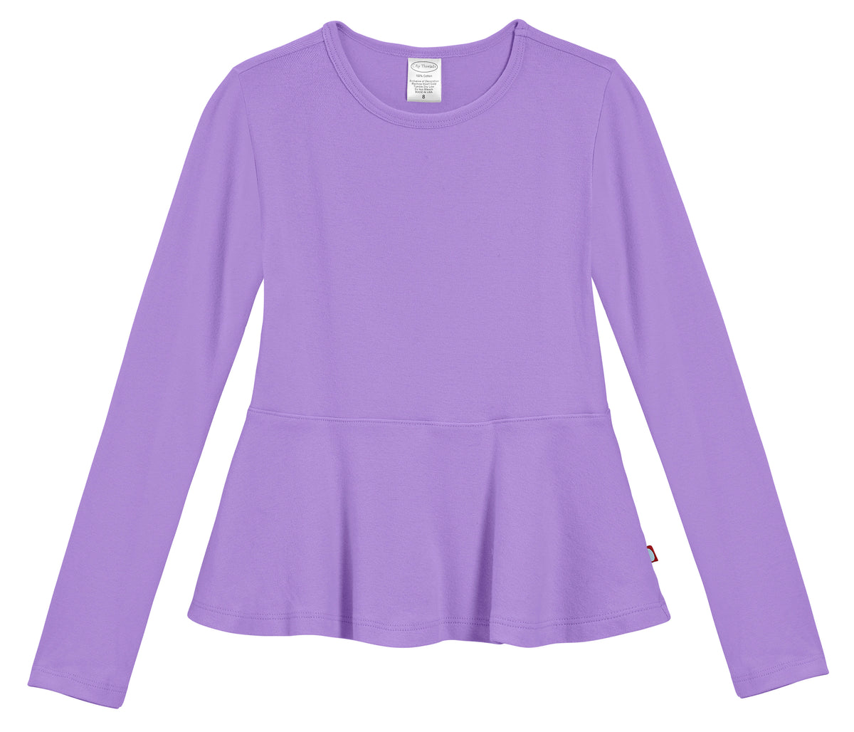 Girls Soft Cotton Long Sleeve Peplum Tee | Deep Purple