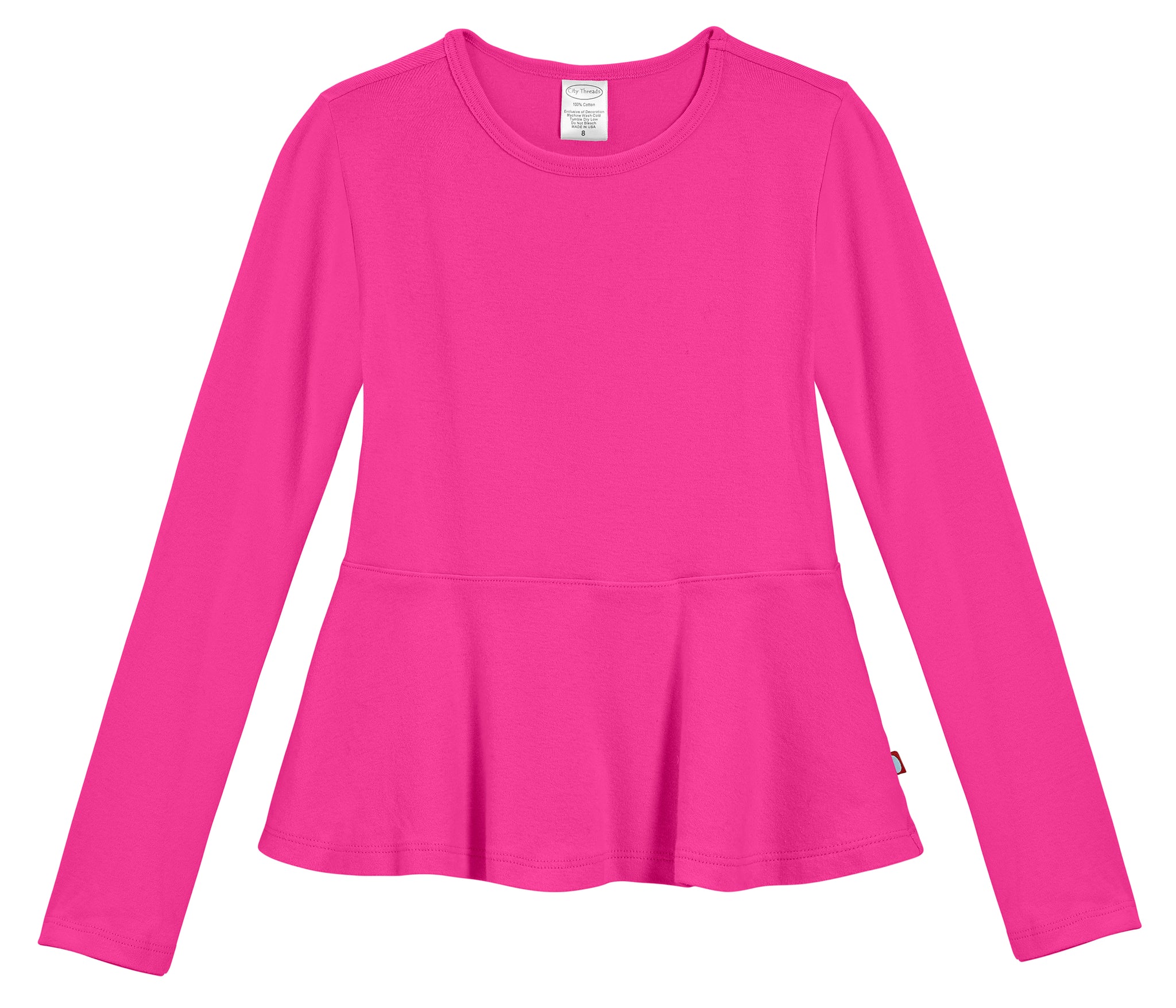 Girls Long Sleeve Peplum Tee 100 cotton baby rib City Threads USA