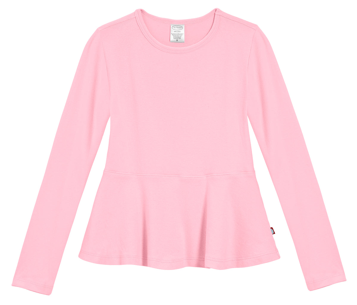 Girls Soft Cotton Long Sleeve Peplum Tee | Pink