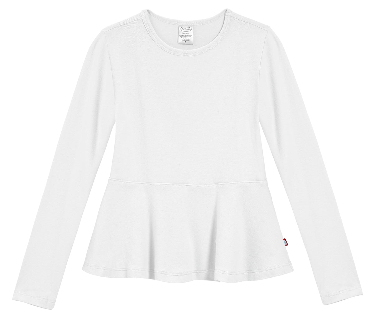 Girls Soft Cotton Long Sleeve Peplum Tee | White