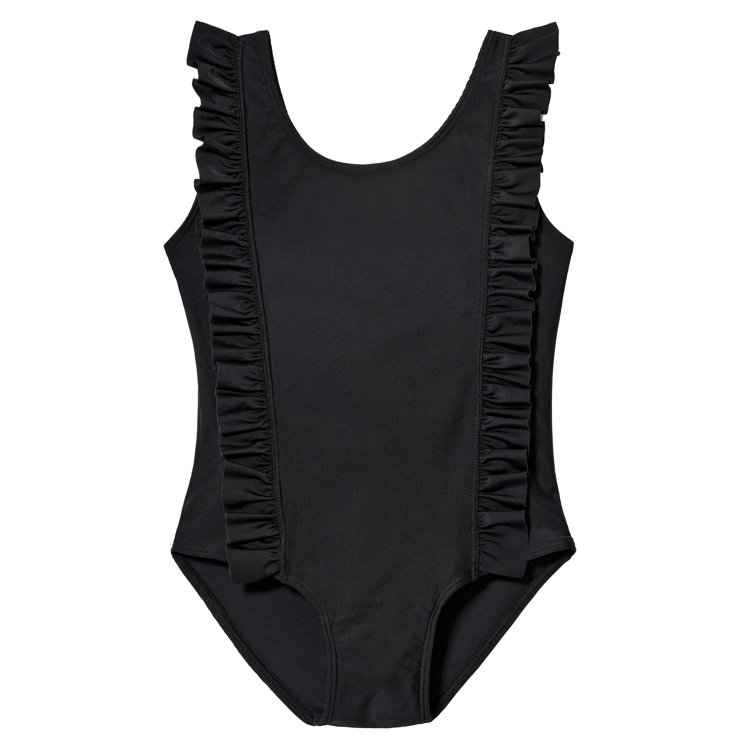 ★関税込★Swimcity★Black string frill one piece★ワンピース Girls UPF 50+ One-Piece Ruffle Front Swimsuit | Black - City