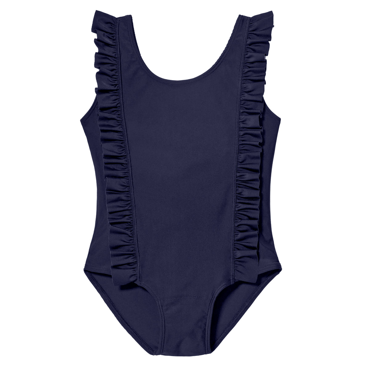 Girls UPF 50+ One-Piece Ruffle Front Swimsuit  | Navy