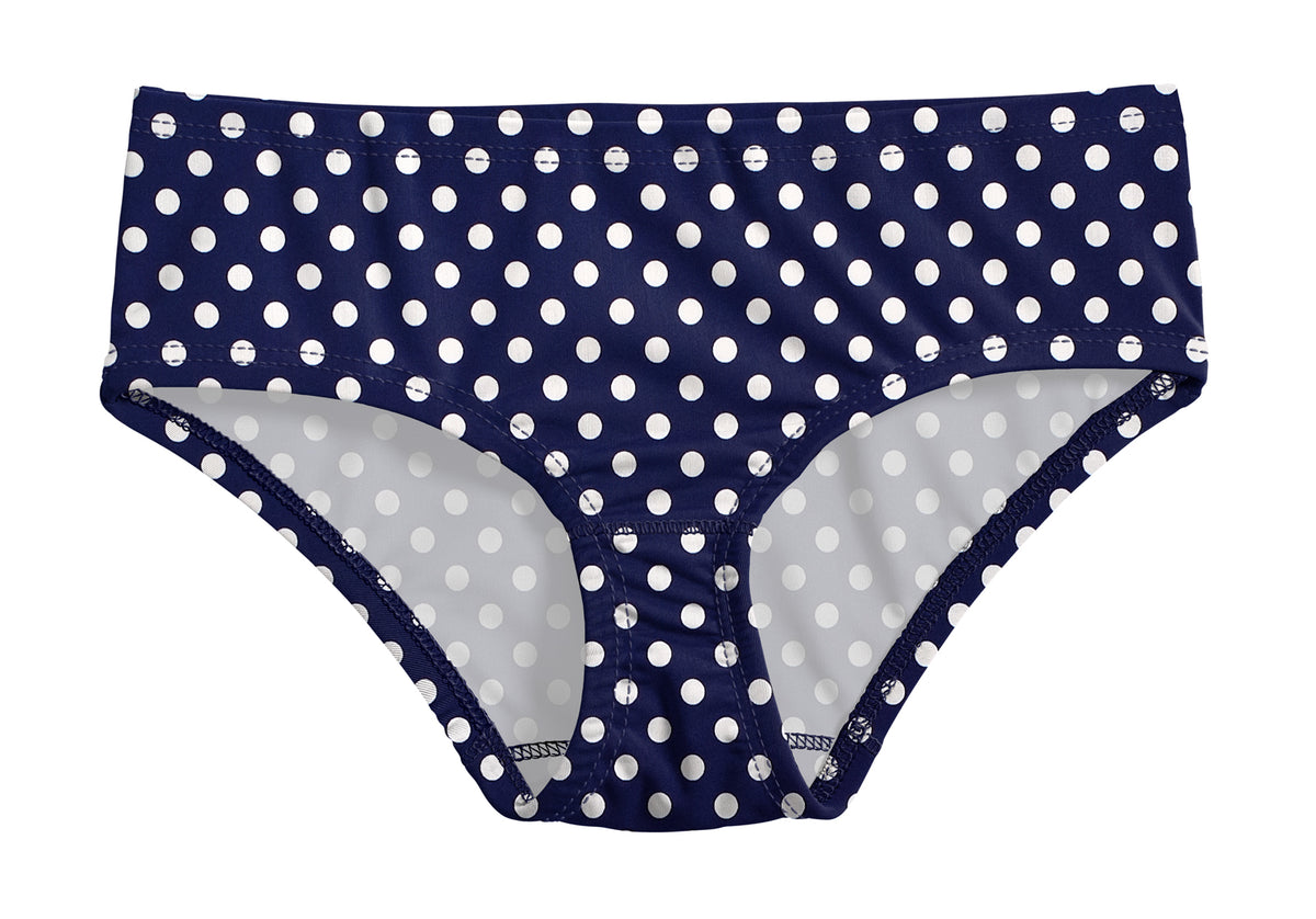 Girls UPF 50+ Printed Swim Briefs  | Navy w- White Polka Dot