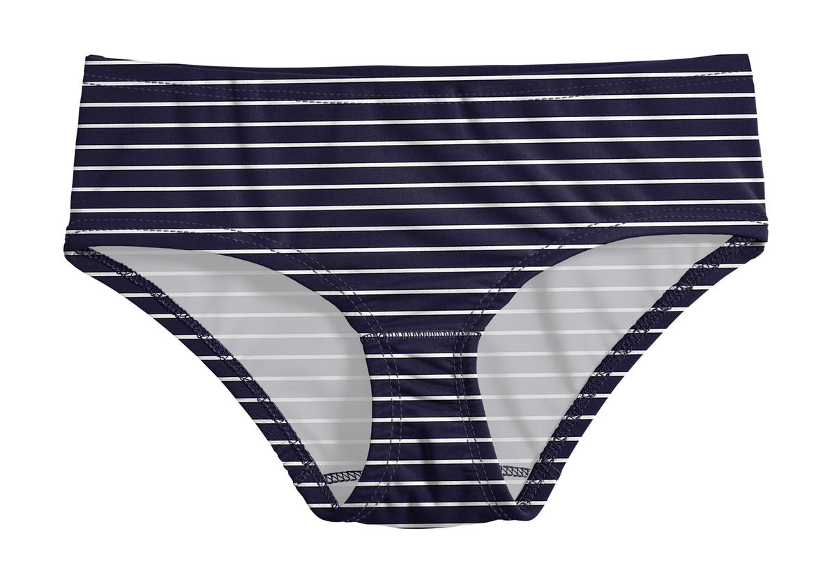 Girls UPF 50+ Printed Swim Briefs  | Marine Navy w- White Stripes