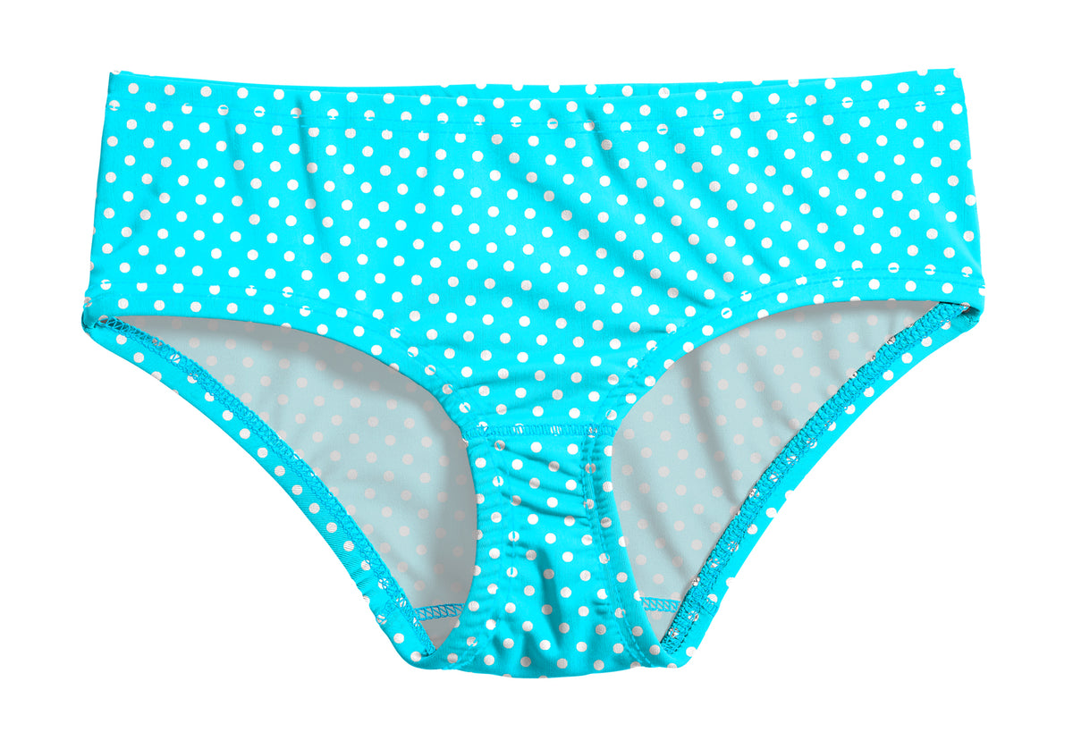 Girls UPF 50+ Printed Swim Briefs  | Turquoise w- White Polka Dot