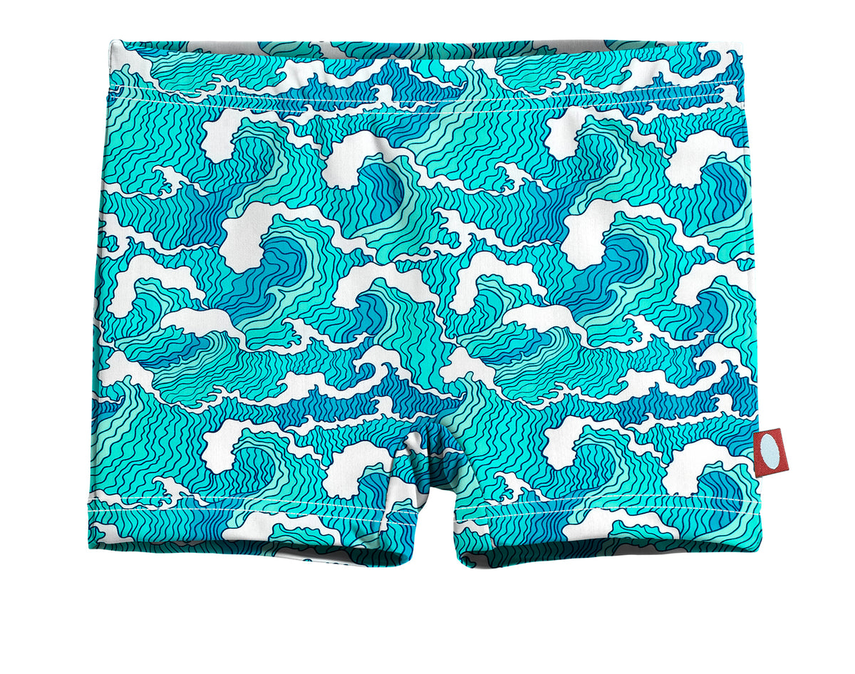 Girls UPF 50+ Printed Swim Boy Shorts  | Turq Waves