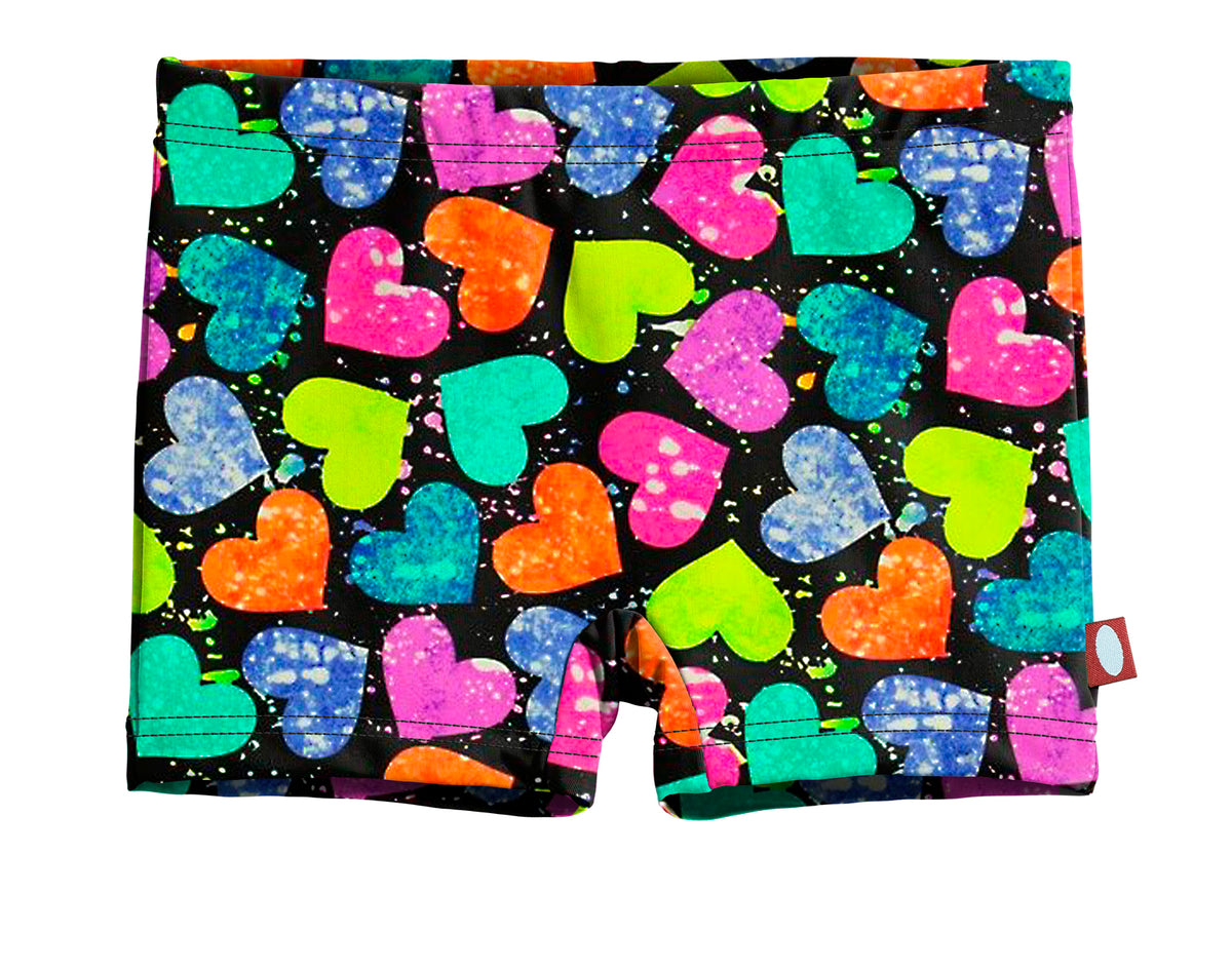 Girls UPF 50+ Printed Swim Boy Shorts  | Hearts Splatter