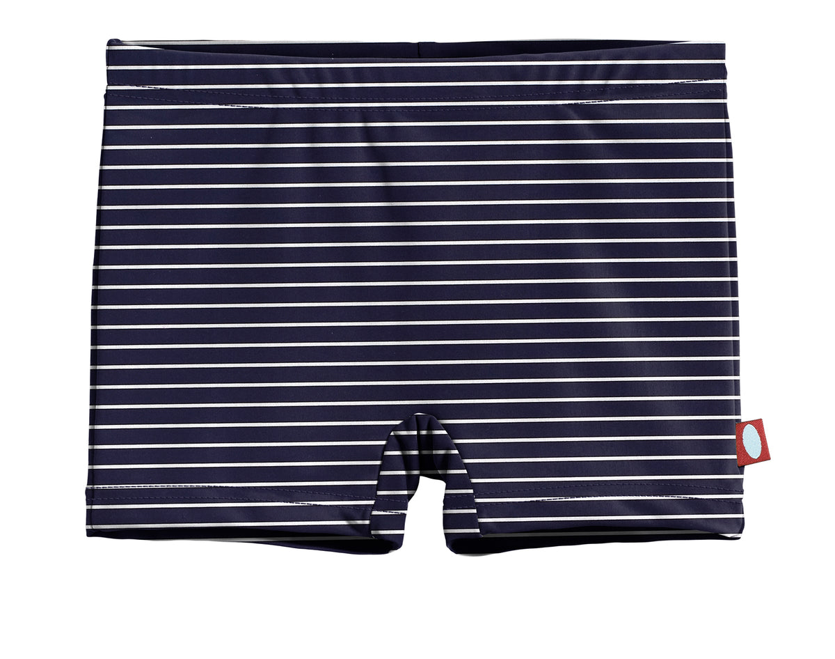 Girls UPF 50+ Printed Swim Boy Shorts  | Marine Navy w- White Stripes
