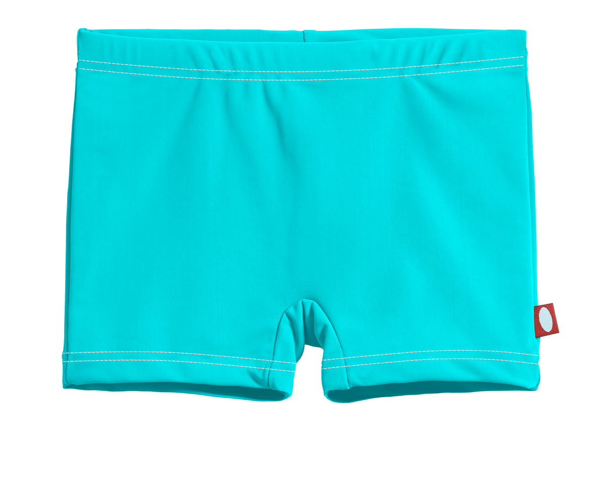 Girls UPF 50+ Swim Boy Shorts  | Turquoise w- White Stitch