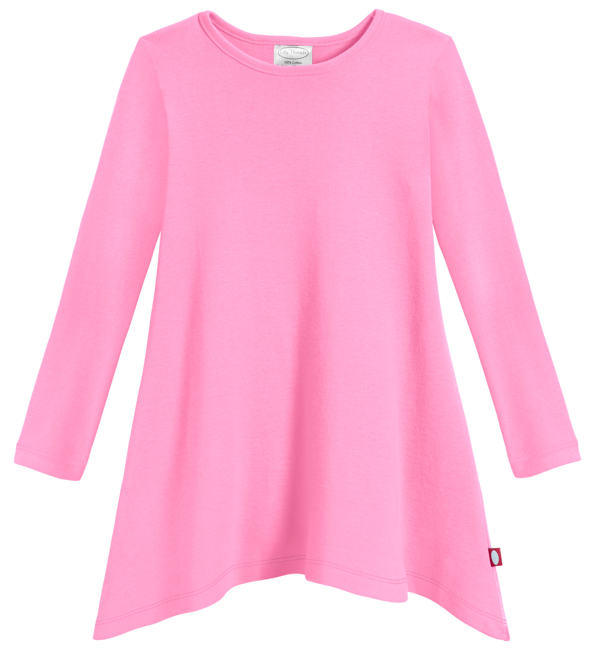 Girls Soft Cotton Jersey Long Sleeve Shark Bite Tunic | Medium Pink
