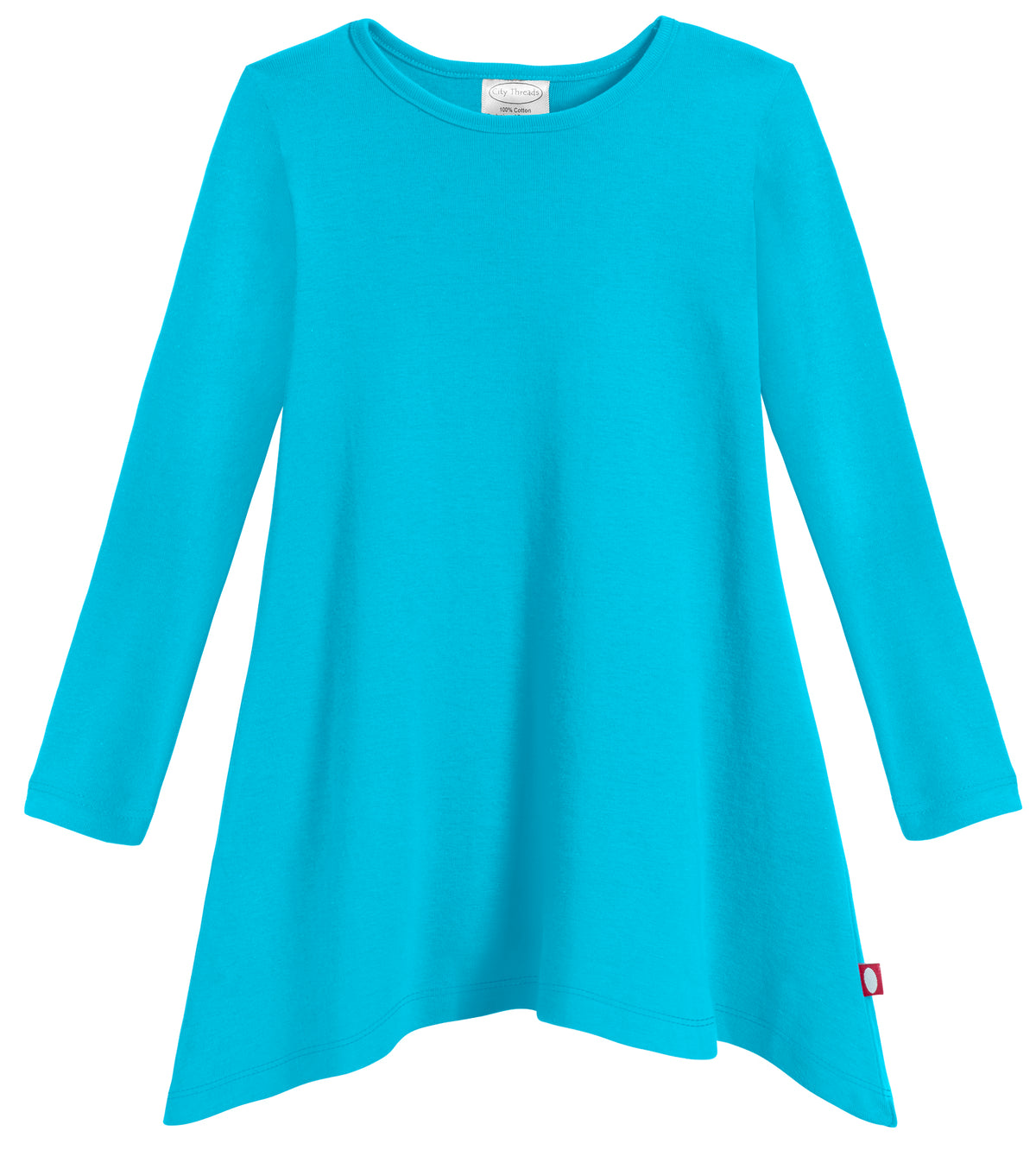 Girls Soft Cotton Jersey Long Sleeve Shark Bite Tunic | Turquoise