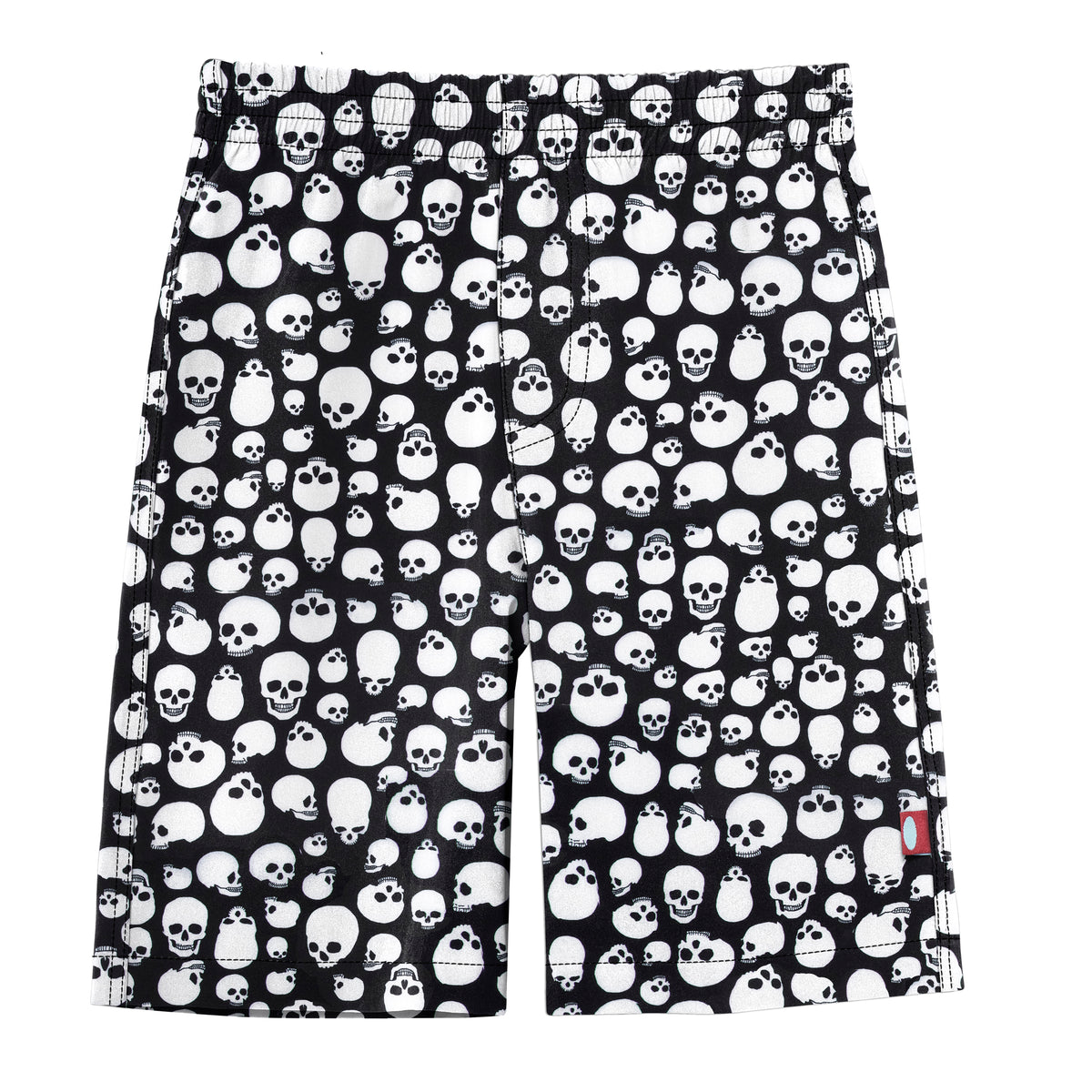 Boys UPF 50+ Recycled Polyester Soft Stretch Below the Knee Printed Swim Board Shorts | Skulls