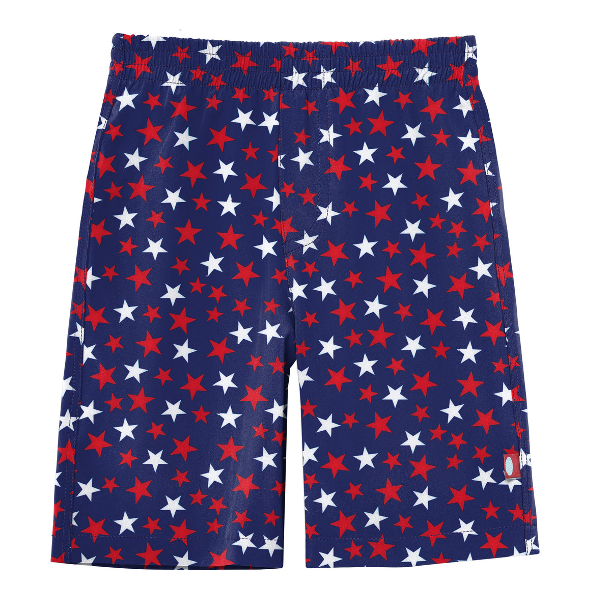 Boys UPF 50+ Recycled Polyester Soft Stretch Below the Knee Printed Swim Board Shorts  | USA Stars