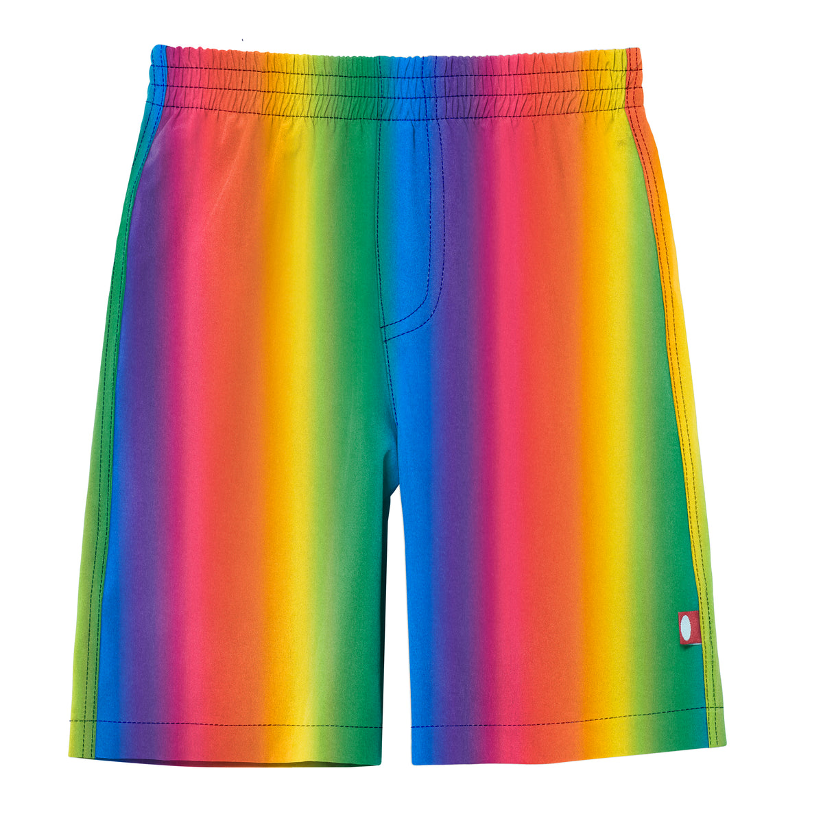 Boys UPF 50+ Recycled Polyester Soft Stretch Below the Knee Printed Swim Board Shorts  | Rainbow