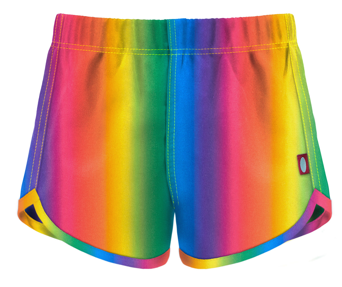 Girls UPF 50+ Recycled Poly Printed Swim Trunks | Rainbows