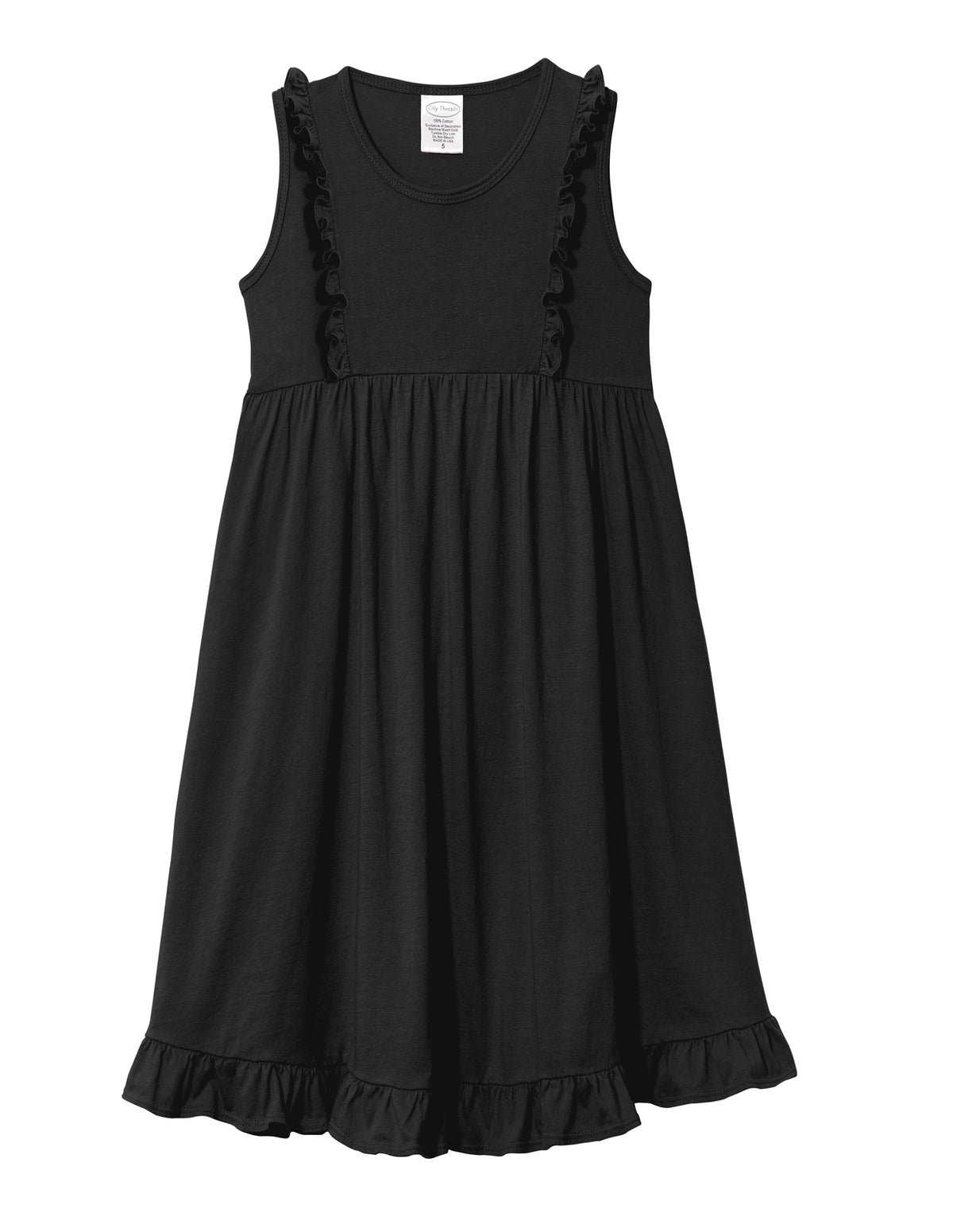 Girls Soft Cotton Jersey Flutter Tank Dress | Black