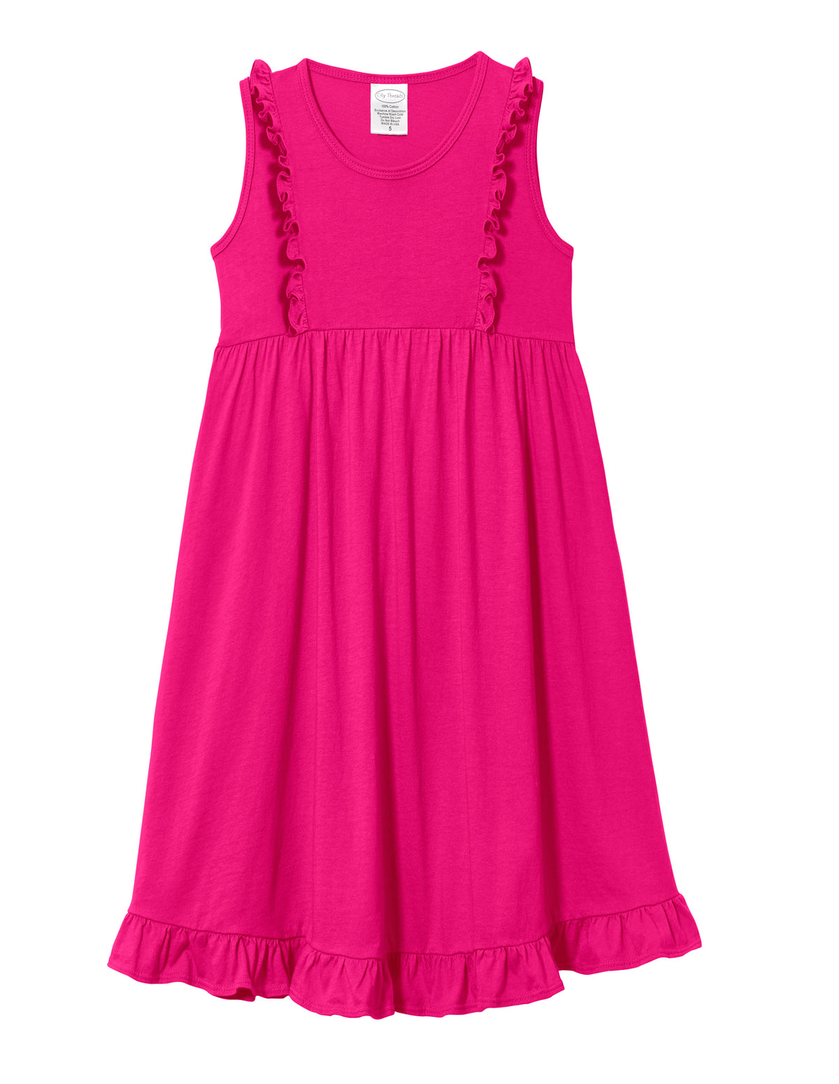 Girls Soft Cotton Jersey Flutter Tank Dress | Hot Pink