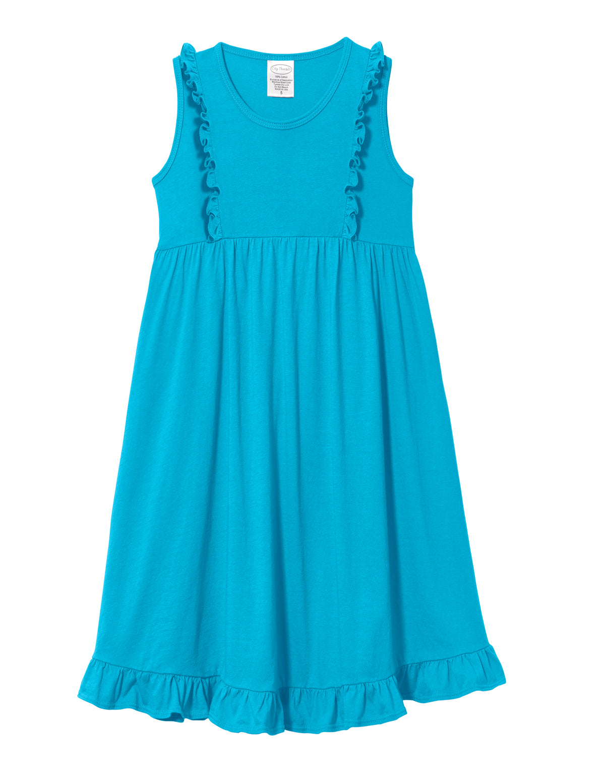 Girls Soft Cotton Jersey Flutter Tank Dress | Turquoise