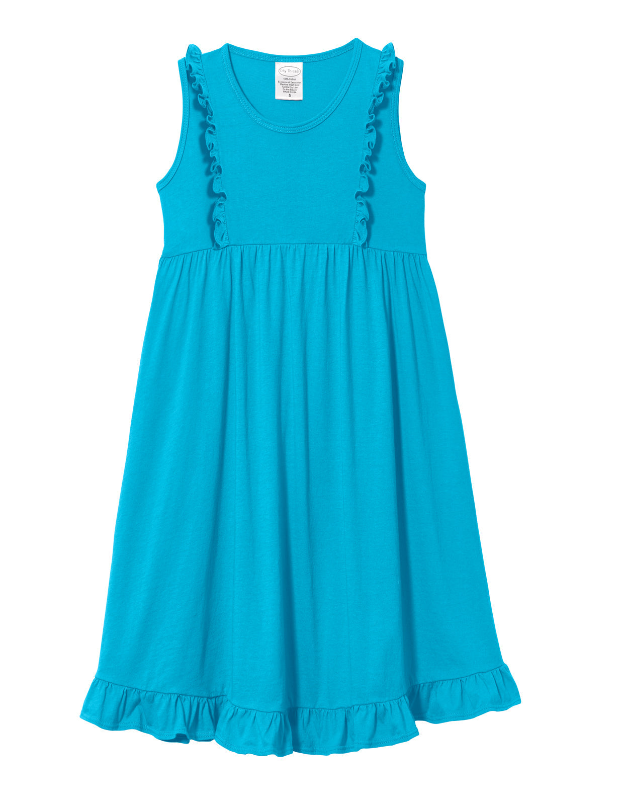 Girls Soft Cotton Jersey Flutter Tank Dress | Turquoise / 18/24M | City Threads Girls Soft Cotton Jersey Flutter Tank Dress | Turquoise / 18/24M | City Threads