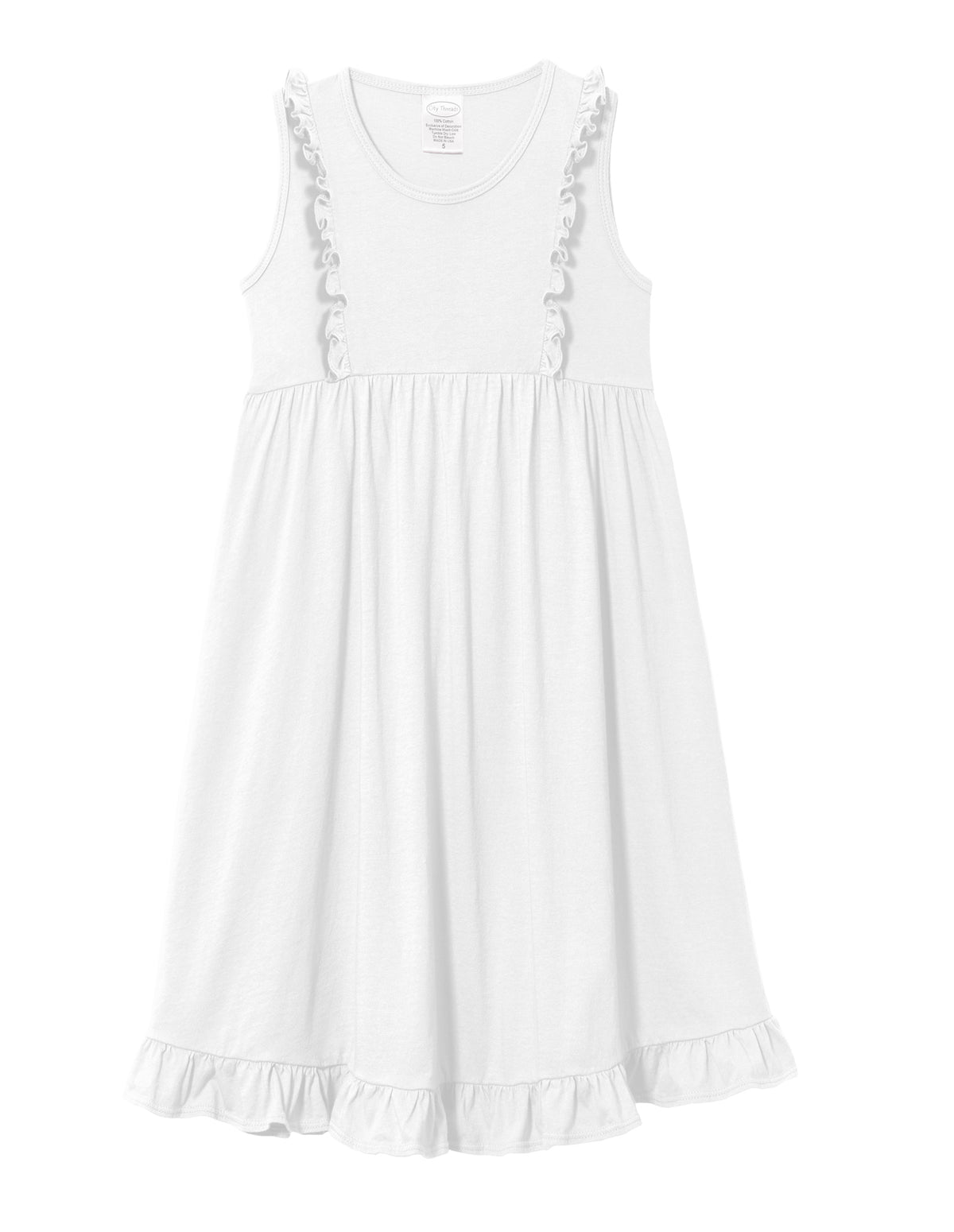 Girls Soft Cotton Jersey Flutter Tank Dress | White