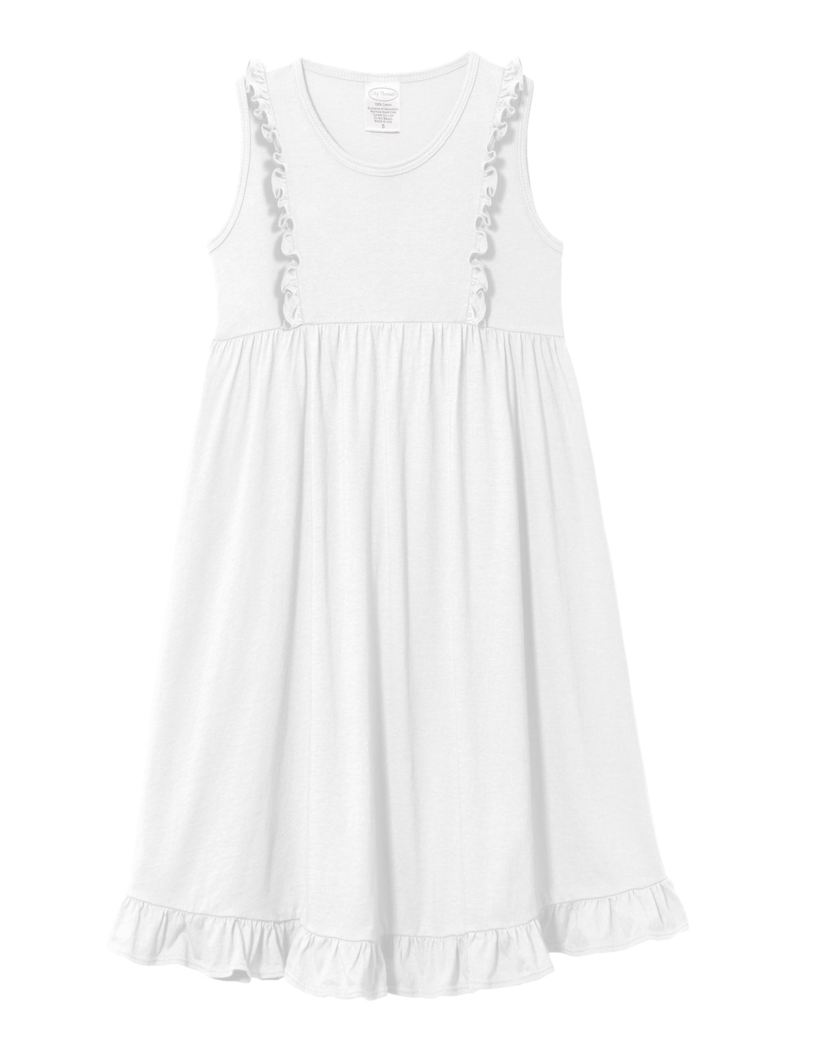 Girls Soft Cotton Jersey Flutter Tank Dress | White