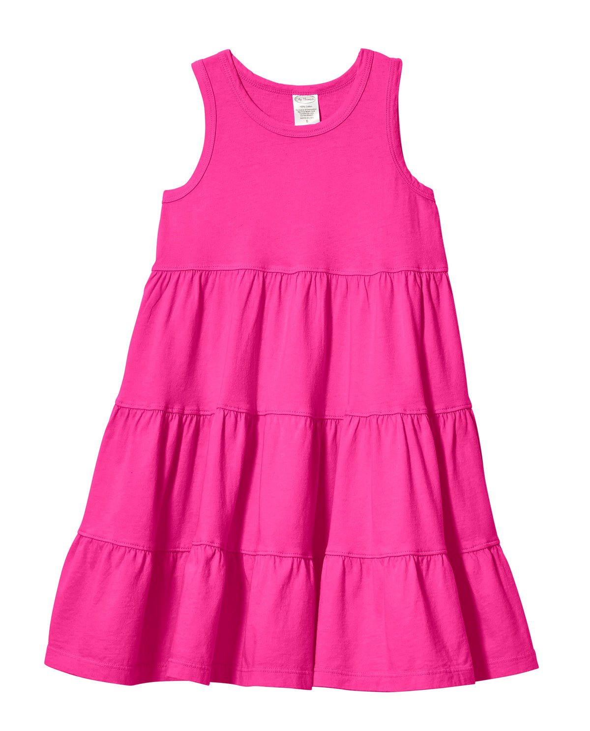 Girls Soft Cotton Jersey Tiered Tank Dress | Hot Pink