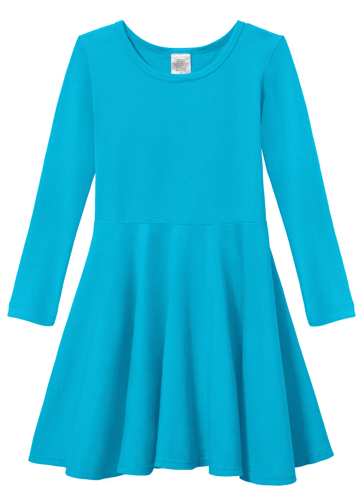 Girls Soft Cotton Jersey Long Sleeve Twirly Dress | Turquoise Girls Soft Cotton Jersey Long Sleeve Twirly Dress | Turquoise