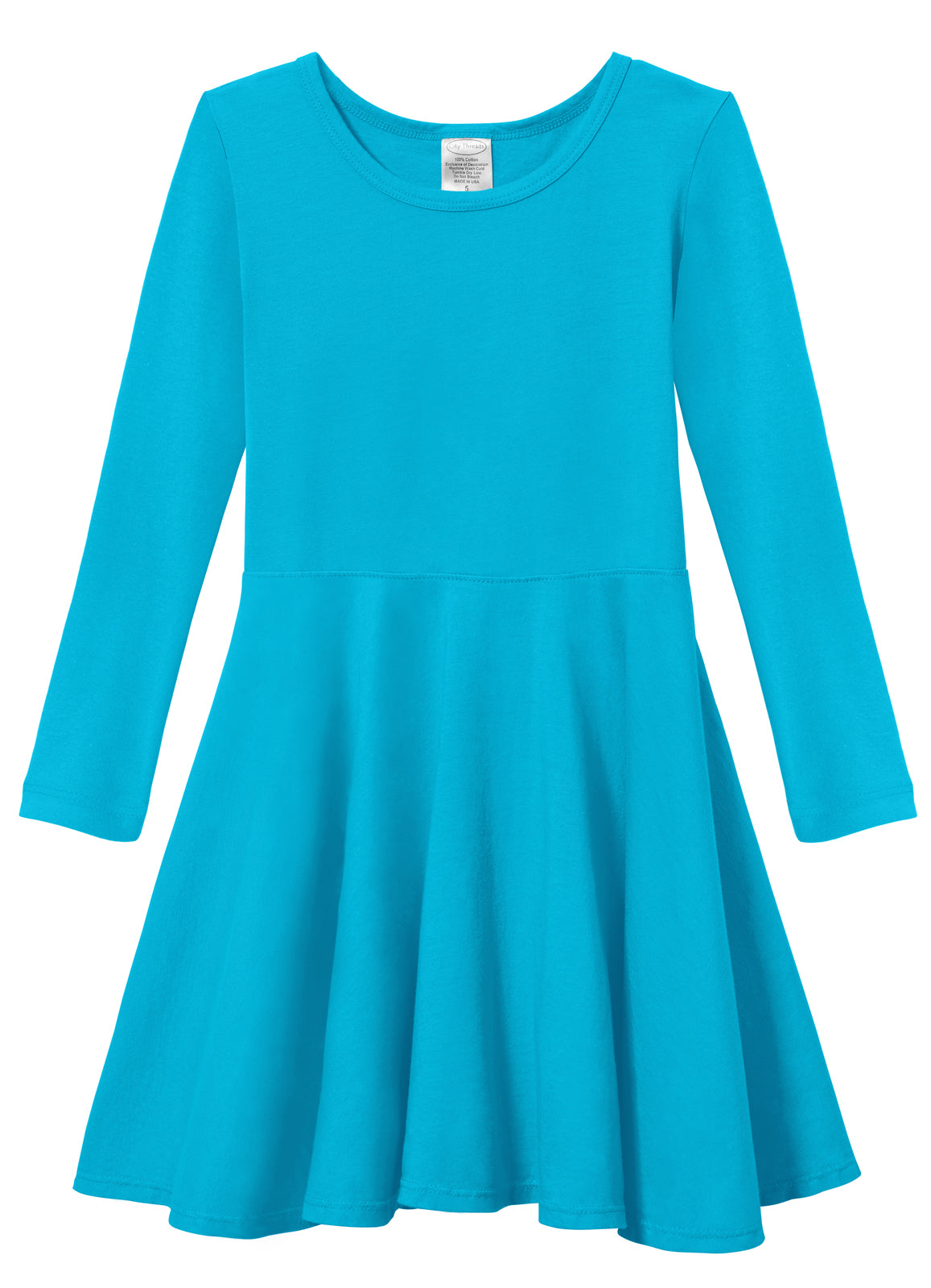 Girls Soft Cotton Jersey Long Sleeve Twirly Dress | Turquoise