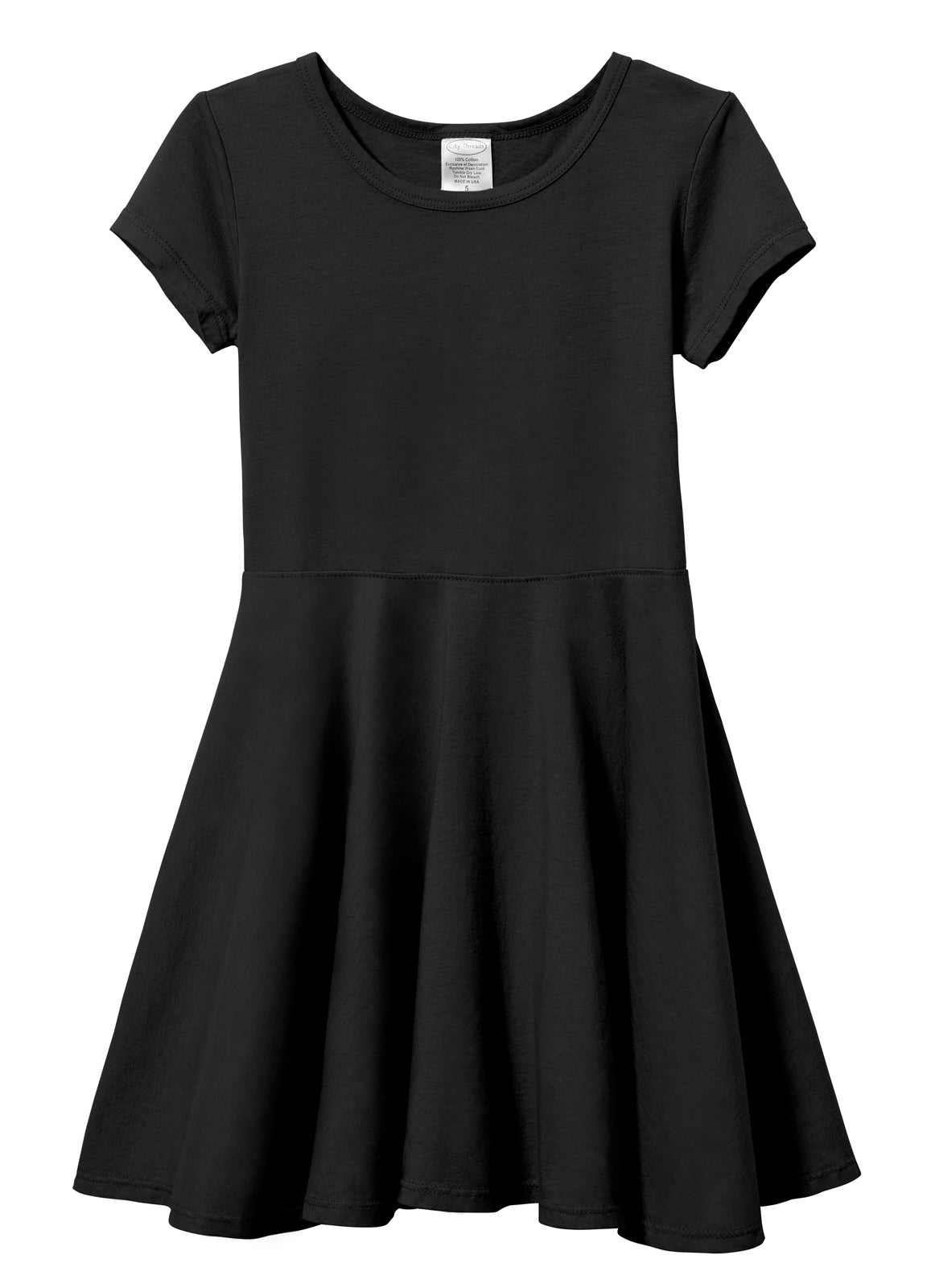 Girls Soft Cotton Jersey Short Sleeve Twirly Dress | Black Girls Soft Cotton Jersey Short Sleeve Twirly Dress | Black