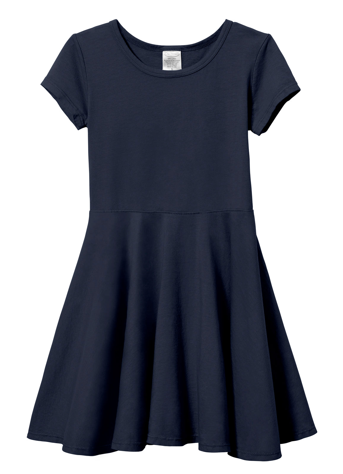 Girls Soft Cotton Jersey Short Sleeve Twirly Dress | Navy