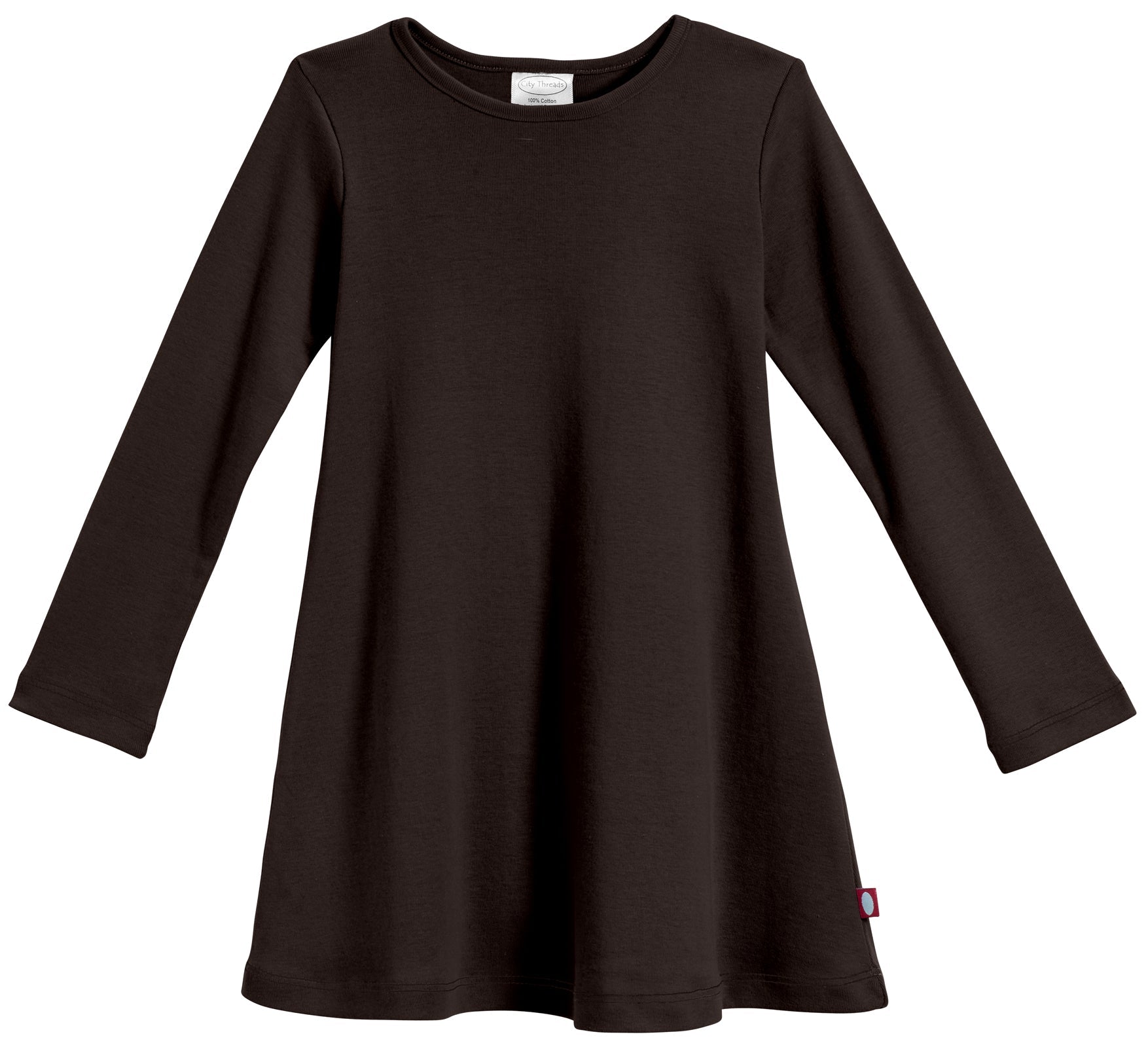 Girls Soft Cotton Long Sleeve Baby Rib Dress | Chocolate / 10Y | City Threads Girls Soft Cotton Long Sleeve Baby Rib Dress | Chocolate / 10Y | City Threads