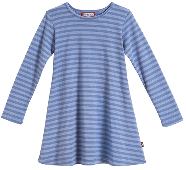 Girls Soft Stripe Long Sleeve Dress | Denim Blue