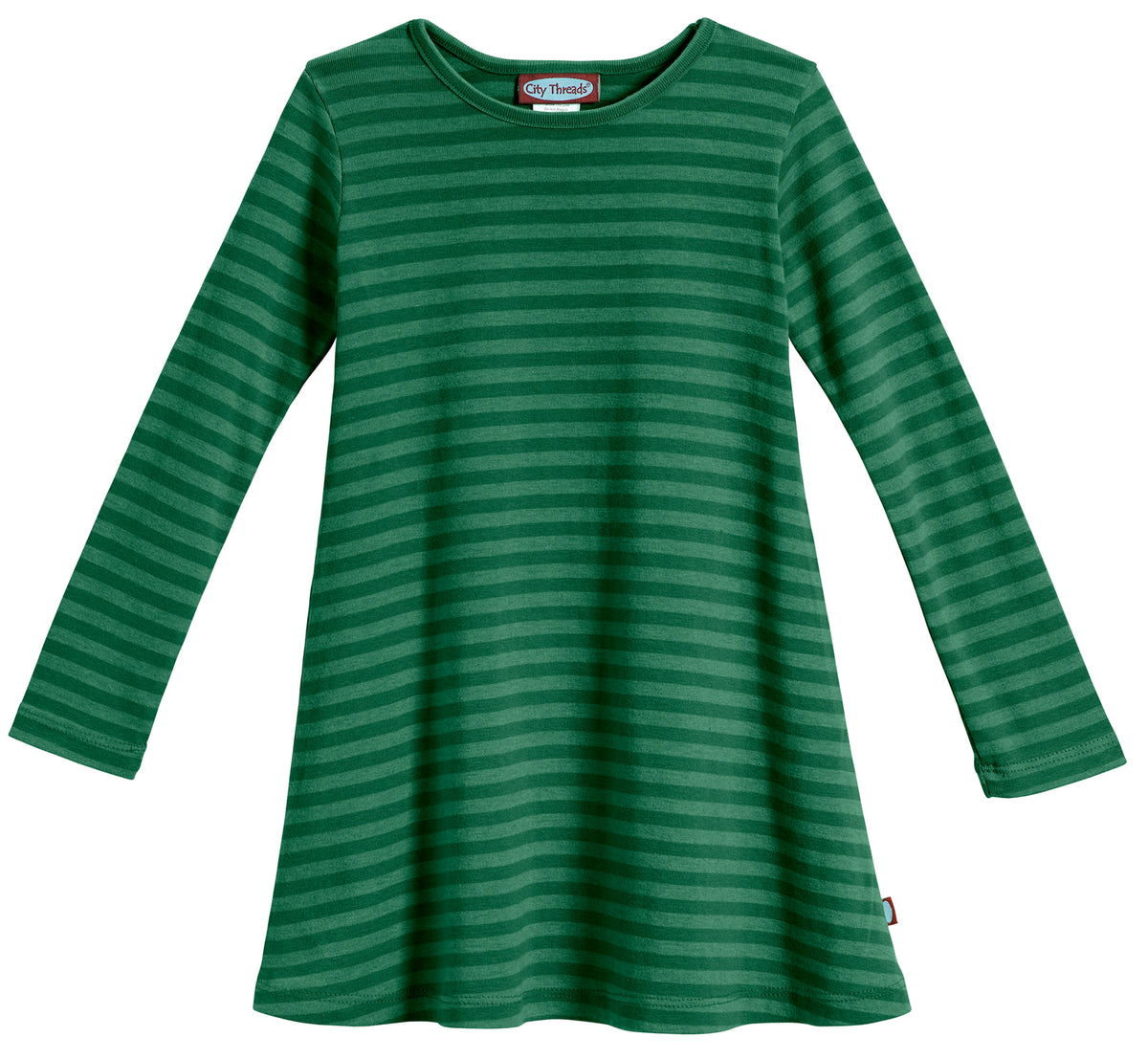 Girls Soft Stripe Long Sleeve Dress | Forest Green