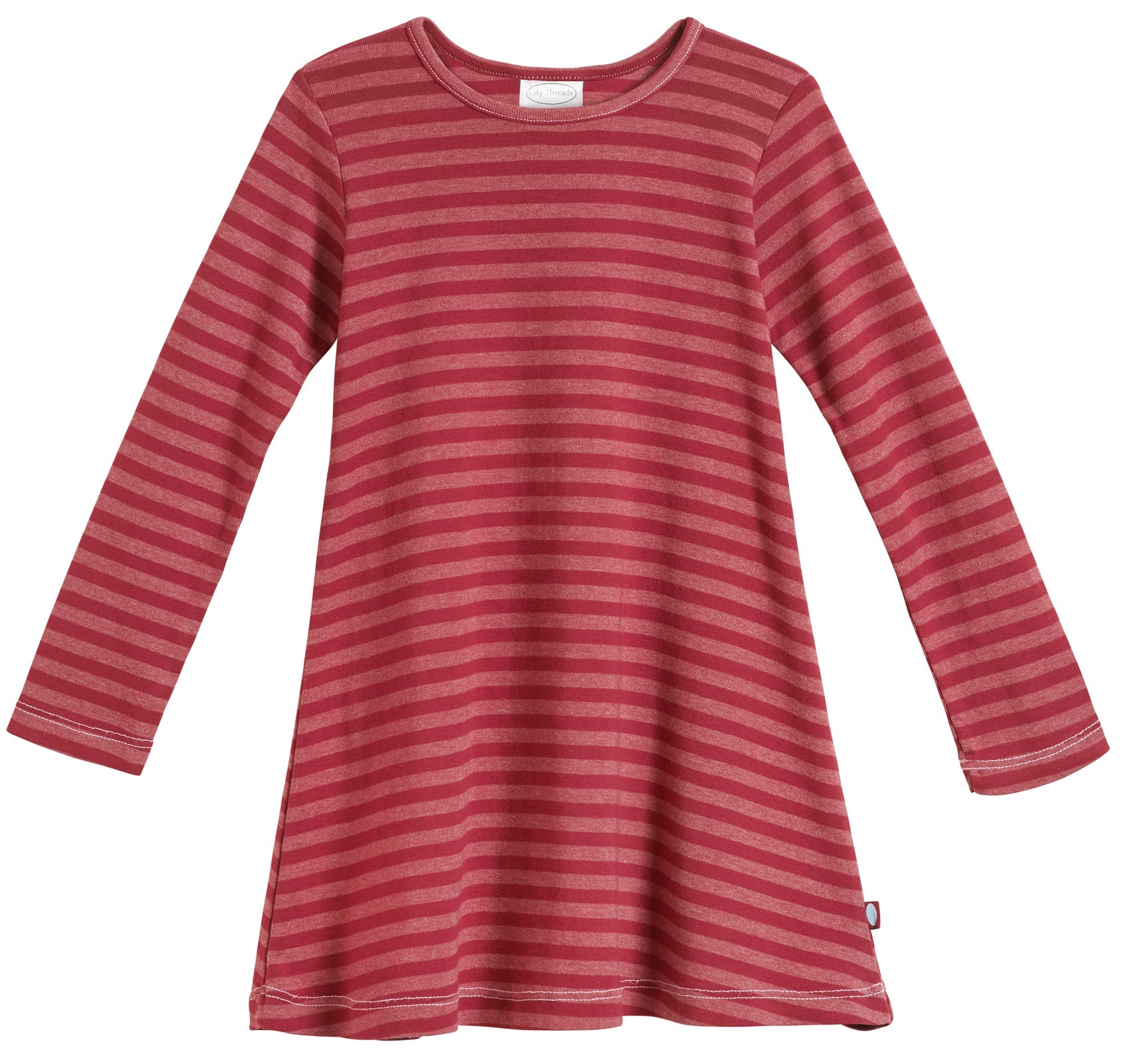Girls Striped Long Sleeve Dress-Seconds | Damage - Red / 12/18M