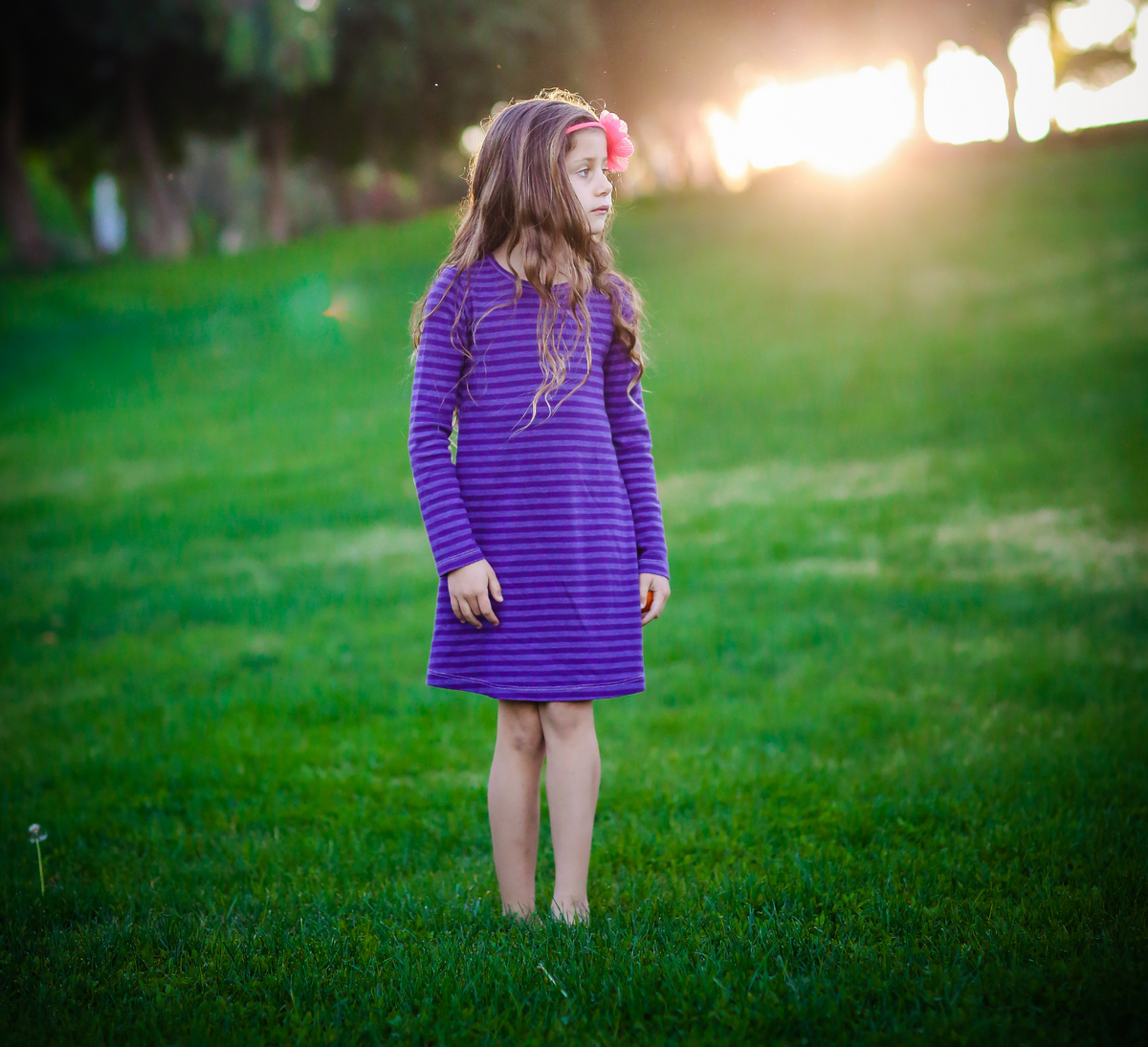 Girls Soft Stripe Long Sleeve Dress | Deep Purple