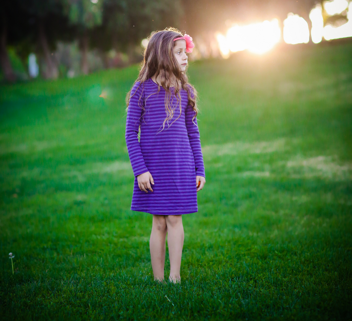 Girls Soft Stripe Long Sleeve Dress | Purple