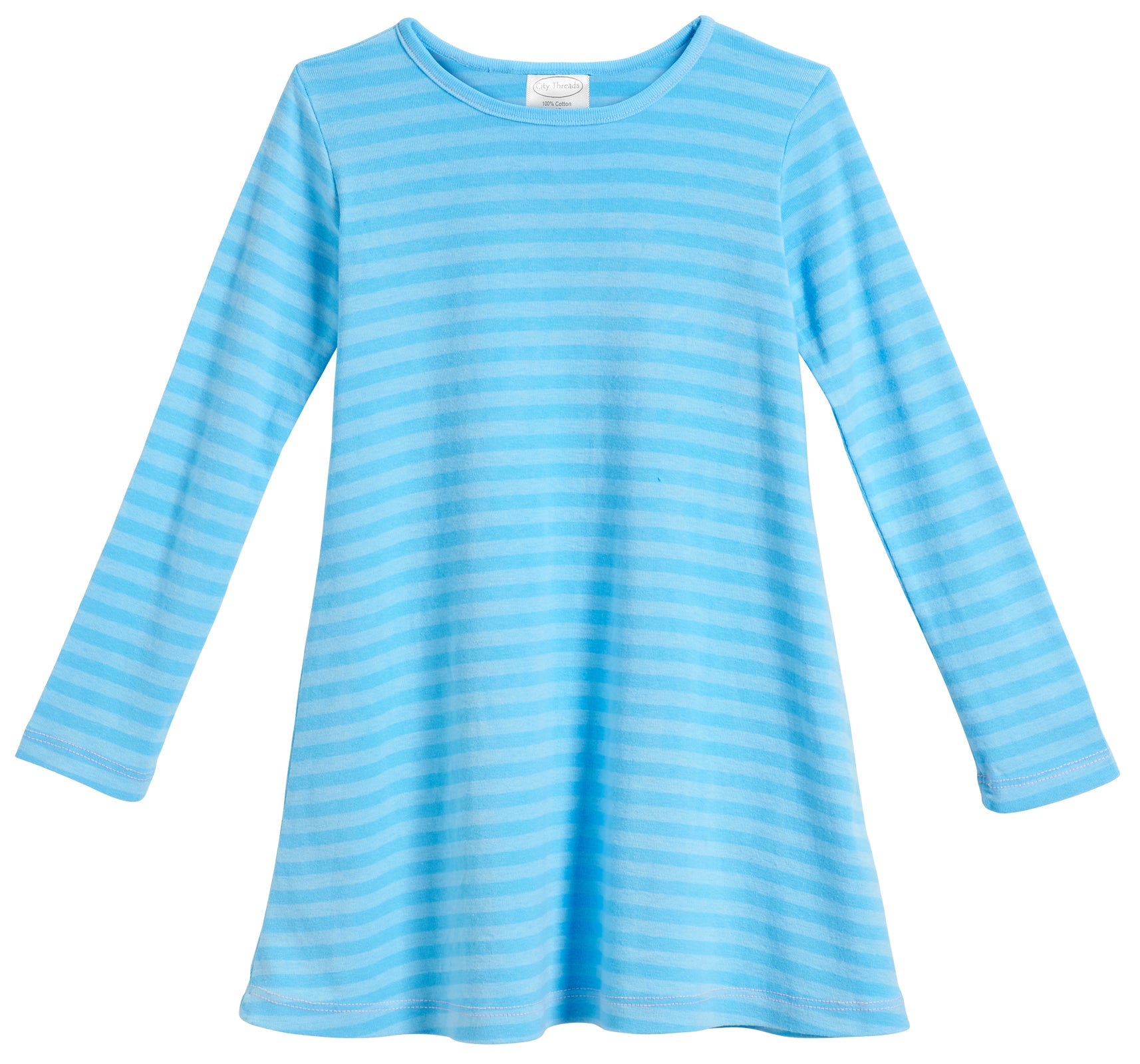long sleeve striped t shirt dress Girls Dress-Seconds | Damage - Turqy / 3T Hem Width R.Vivimos Women's Puff Long form hugging dress COLOR:OYSTER