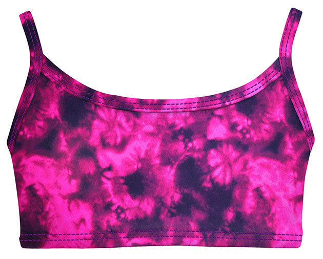 Girls UPF 50+ Printed Bikini Swim Top | Fuchsia Black Tie Dye